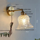Amber flower glass wall light brass pull chain kitchen sconce