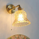 Amber flower glass wall light brass pull chain kitchen sconce