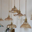 Vintage amber flower glass pendant lamp for kitchen living room