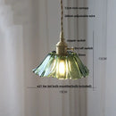 Vintage amber flower glass pendant light kitchen brass hanging lamp