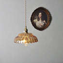 Vintage amber flower glass pendant light kitchen brass hanging lamp