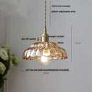Vintage amber flower glass pendant light kitchen brass hanging lamp