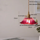 Vintage amber flower glass pendant light kitchen brass hanging lamp