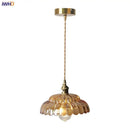 Vintage amber flower glass pendant light kitchen brass hanging lamp