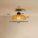DecorBites™ Amber Glass Ceiling Lamp Wood Nordic Modern Bedroom Bathroom Light