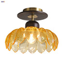 DecorBites™ Amber Glass Ceiling Lamp Wood Nordic Modern Bedroom Bathroom Light