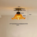 DecorBites™ Amber Glass Ceiling Lamp Wood Nordic Modern Bedroom Bathroom Light