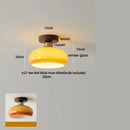 DecorBites™ Amber Glass Ceiling Lamp Wood Nordic Modern Bedroom Bathroom Light