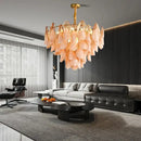 DecorBites™ Amber Glass Chandelier: Dimmable Luxury Light Fixture for Living Room Hall