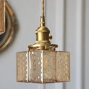 DecorBites™ Amber Glass Cube LED Pendant Lights, Japanese Style for Kitchen, Bedroom, Coffee.
