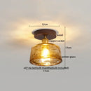 DecorBites™ Amber Glass LED Ceiling Light: Modern Aluminum Wood Kitchen Balcony Room Lamp