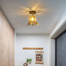 DecorBites™ Amber Glass LED Ceiling Light: Modern Aluminum Wood Kitchen Balcony Room Lamp