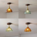 DecorBites™ Amber Glass LED Ceiling Light Modern Wood Canopy Kids Room Fixture