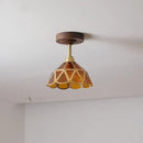 DecorBites™ Amber Glass LED Ceiling Light Modern Wood Canopy Kids Room Fixture