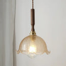 DecorBites™ Amber Glass LED Pendant Lamp, Copper Walnut Hanging Light Fixture for Home Decor