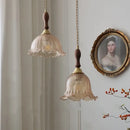 DecorBites™ Amber Glass LED Pendant Lamp Walnut Wood Copper Hanging Light