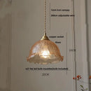 DecorBites™ Amber Glass LED Pendant Lamp Walnut Wood Copper Hanging Light