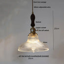 DecorBites™ Amber Glass LED Pendant Lamp Walnut Wood Copper Hanging Light