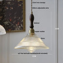 DecorBites™ Amber Glass LED Pendant Lamp Walnut Wood Copper Hanging Light