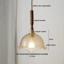 DecorBites™ Amber Glass LED Pendant Light with Walnut Handle for Dining Living Room