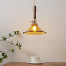 DecorBites™ Amber Glass LED Pendant Light with Walnut Handle for Dining Living Room