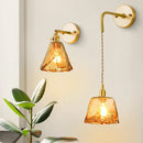 DecorBites™ Amber Glass LED Wall Lamp for Bedroom Minimalistic Copper Lighting