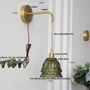 DecorBites™ Amber Glass LED Wall Light Pull Chain Switch Modern Flower Sconce