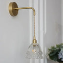 DecorBites™ Amber Glass LED Wall Light Pull Chain Switch Modern Flower Sconce