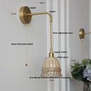DecorBites™ Amber Glass LED Wall Light Pull Chain Switch Modern Flower Sconce