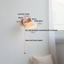 DecorBites™ Amber Glass LED Wall Sconce with Pull Chain Switch, Nordic Modern Wood Stair Light