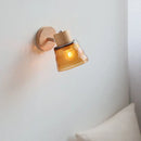 DecorBites™ Amber Glass LED Wall Sconce with Pull Chain Switch, Nordic Modern Wood Stair Light