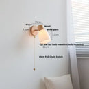 DecorBites™ Amber Glass LED Wall Sconce with Pull Chain Switch, Nordic Modern Wood Stair Light
