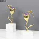 DecorBites™ Amethyst Flower Ornaments Gold-plated Dragonfly Decor Sculpture Room Decor