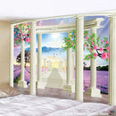 Ancient architecture tapestry wall hanging blue bedroom decor