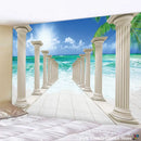 Ancient architecture tapestry wall hanging blue bedroom decor