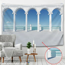 Ancient architecture tapestry wall hanging blue bedroom decor