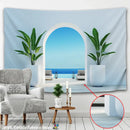 Ancient architecture tapestry wall hanging blue bedroom decor