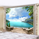 Ancient architecture tapestry wall hanging blue bedroom decor