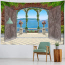 Ancient architecture tapestry wall hanging blue bedroom decor