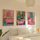 Vibrant pink & peach leopard animal canvas wall art bathroom decor
