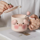 DecorBites™ Animal Ceramic Mug Set: Pig Dog Design, Lid, Spoon, Saucer - Breakfast Coffee Cup