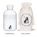 Kawaii penguin glass water bottle with yellow flowers kitchen travel