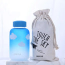 Kawaii penguin glass water bottle with yellow flowers kitchen travel