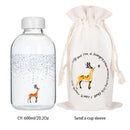 Kawaii penguin glass water bottle with yellow flowers kitchen travel