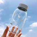 Kawaii penguin glass water bottle with yellow flowers kitchen travel