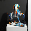 Abstract blue and orange horse animal resin statue living room decor
