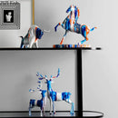 Abstract blue and orange horse animal resin statue living room decor