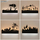 Black metal elephant silhouette animal wall lamps for living room