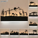 Black metal elephant silhouette animal wall lamps for living room