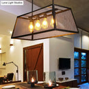 DecorBites™ Antique Black Iron Trapezoid Suspension Light with 4 Heads - Restaurant Island Chandelier